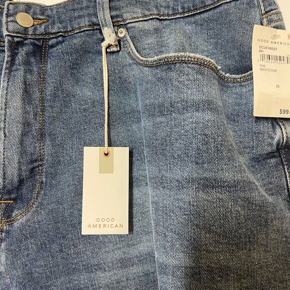 NEW Good American Cut-Off Jean Shorts Plus Size 22 Blue Denim High Waisted - Picture 4 of 7